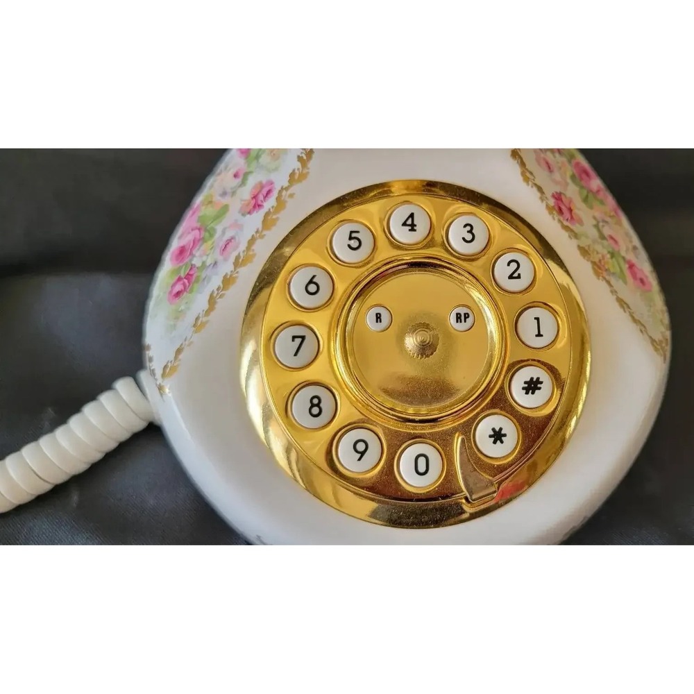 Vintage Style Decorative Push Button Telephone with Floral Design - Picture 3 of 12